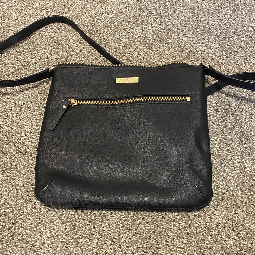 Kate Spade Black Crossbody Bag with Gold Zipper